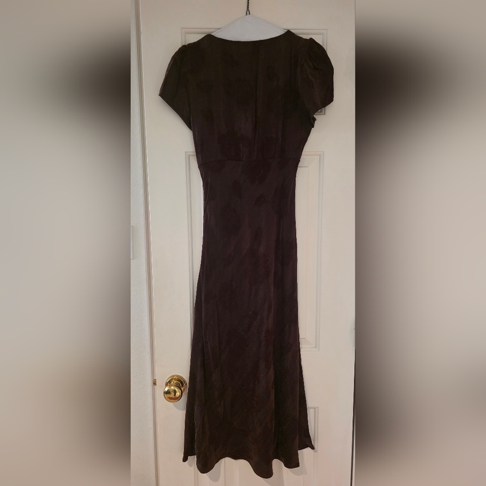 Brown Square-Neck Short Sleeve Dress - Picture 4 of 10